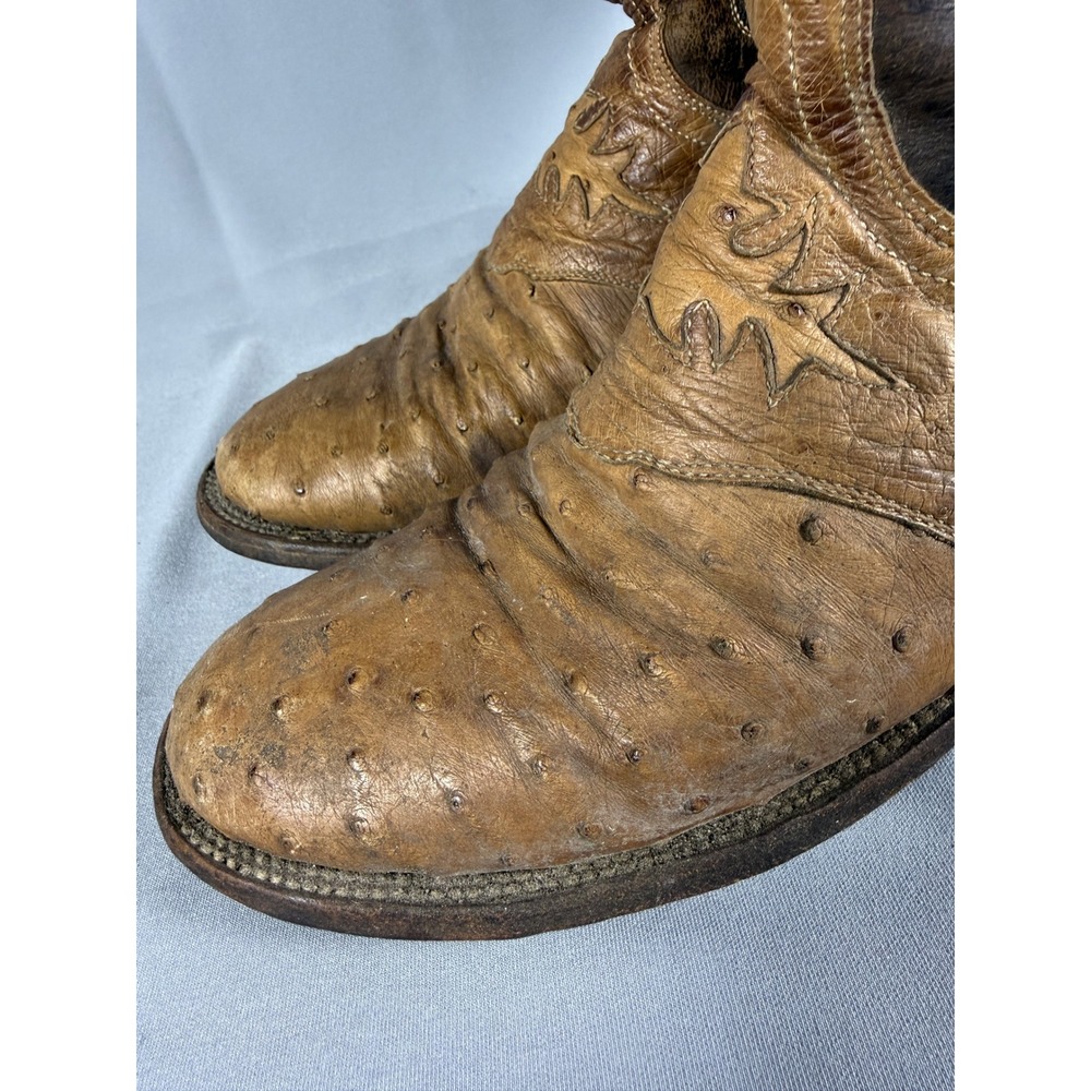 Lucchese 2000 Full Quill Ostrich Leather Western Cowboy Boots Tan Brown 8.5 B - Picture 4 of 16